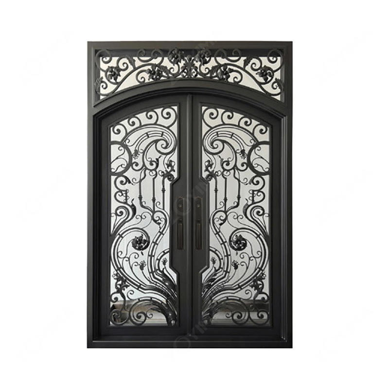 ZYM-W128 French arch-top wrought iron front doors