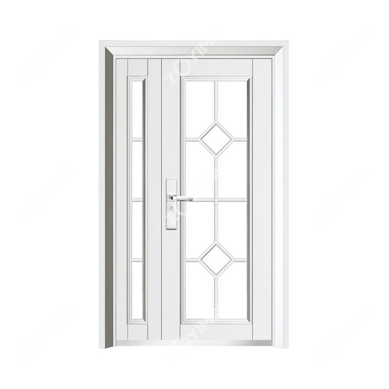 ZYM-G817 Entry metal double panel galvanized steel glasses door 