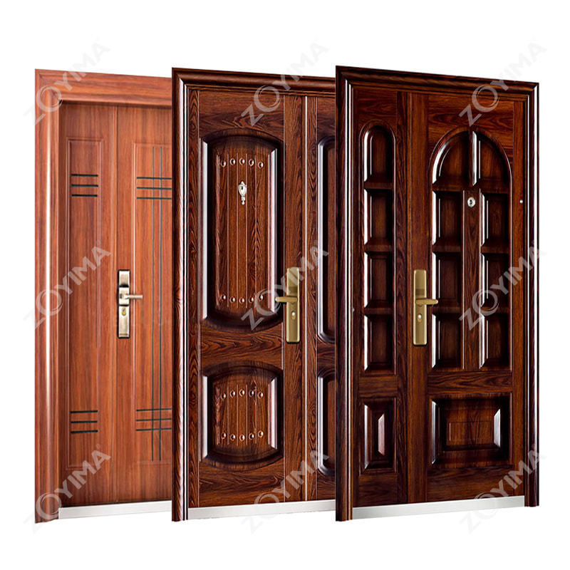 Wooden color son and mother steel door